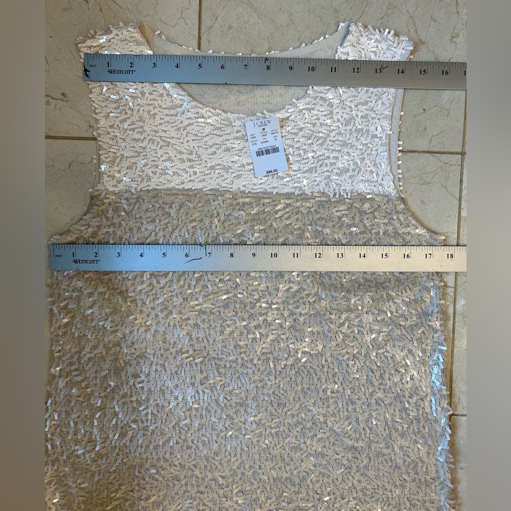 J. Crew rectangle sequin tank top, NWOT, cream and pale tan, pull over, Size Med - Picture 15 of 16